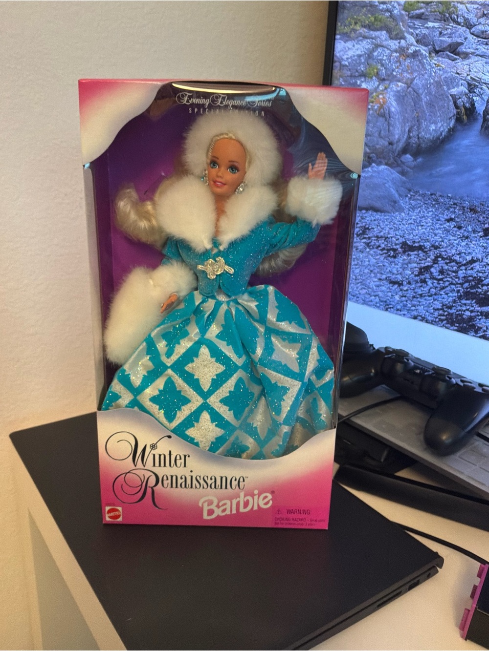 Vintage Barbie Winter Renaissance Turquoise & White Holiday Fashion Doll #15570